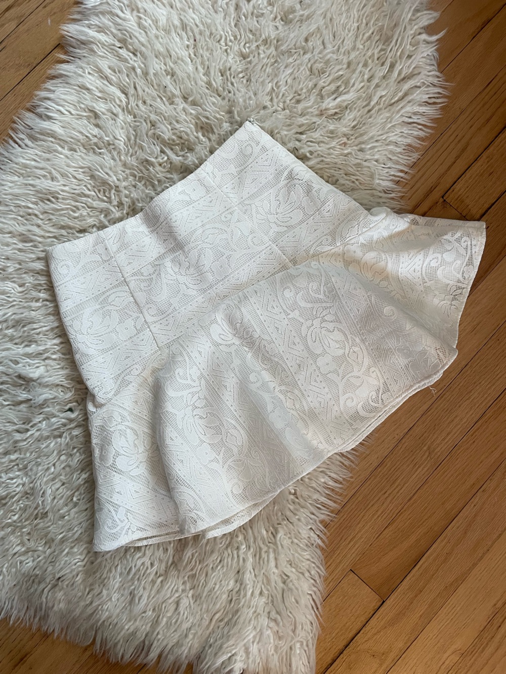 White Textured Lace Mini Skirt